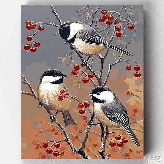 Pájaros y Frutos Rojos- Pintar por Números- Canvas by Numbers