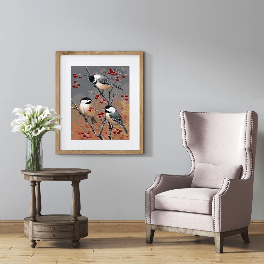 Pájaros y Frutos Rojos- Pintar por Números- Canvas by Numbers