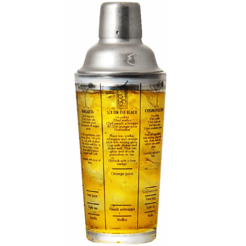 Coctelera Triptica transparente con medidas y recetas