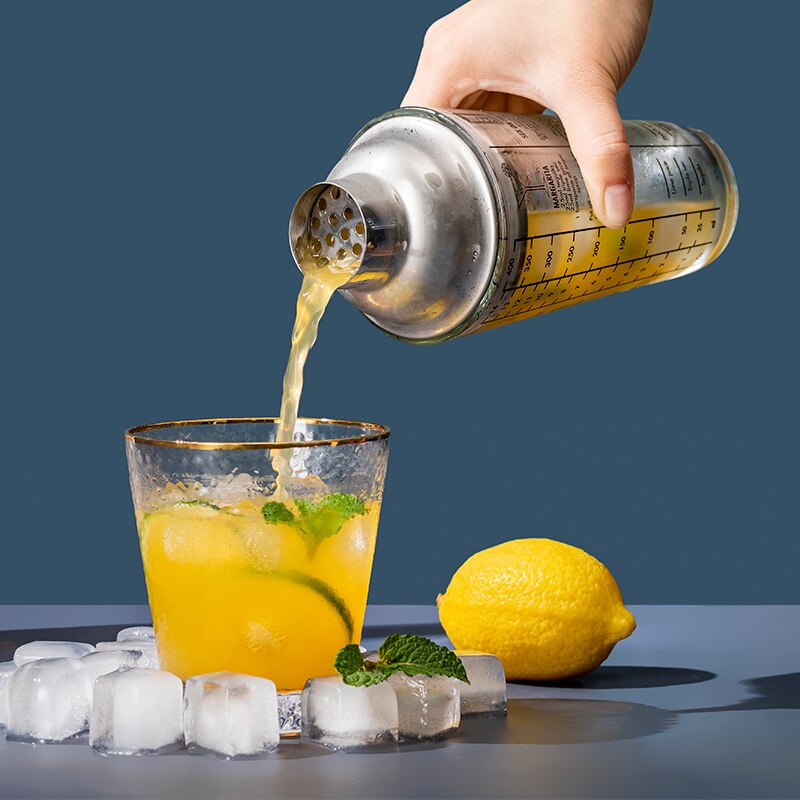 Coctelera Triptica transparente con medidas y recetas