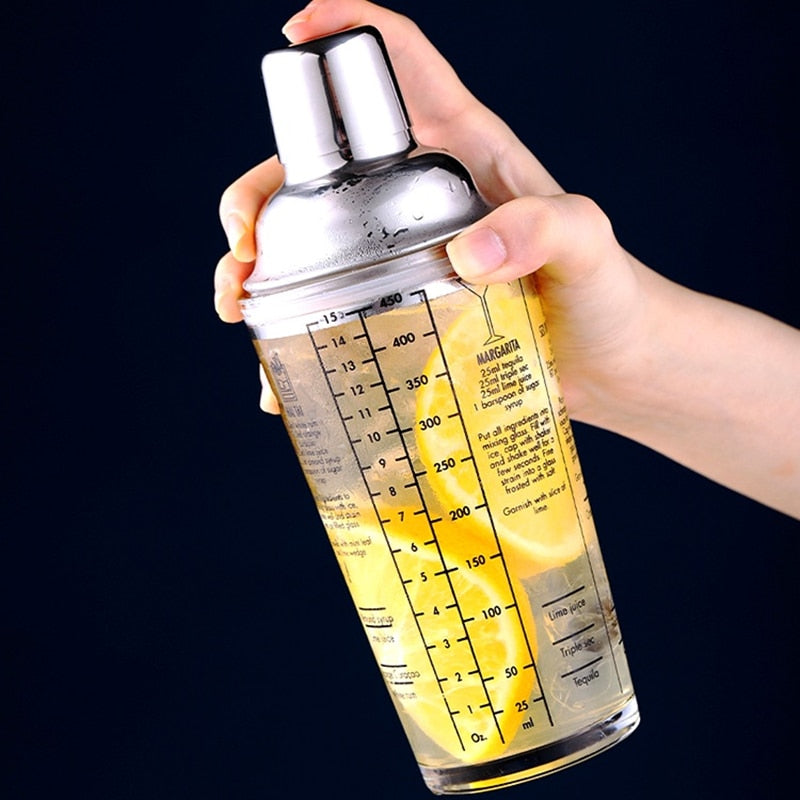 Coctelera Triptica transparente con medidas y recetas